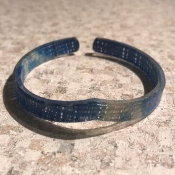 Blue Woven Raffia V shaped Bracelet - Picture 2 of 3